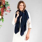 Navy and White Pinstripe Cashmere Shawl