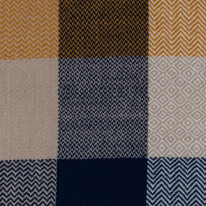 Navy and Ochre Check Pashmina Cashmere Shawl