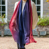 Navy to Burgundy Shaded Cashmere and Silk Wrap