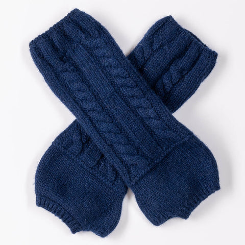 Navy Chunky Cable Knit Cashmere Wrist Warmers