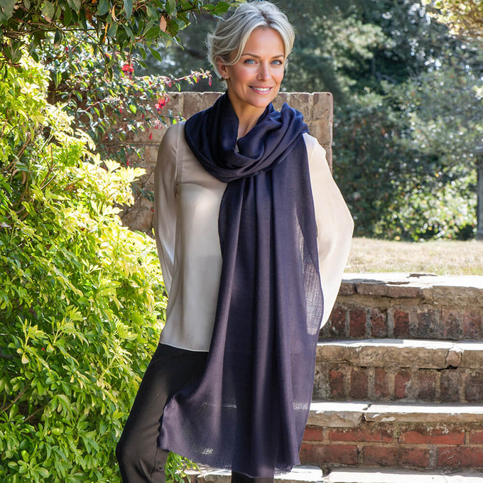 Classic Midnight Navy Cashmere and Silk Wrap