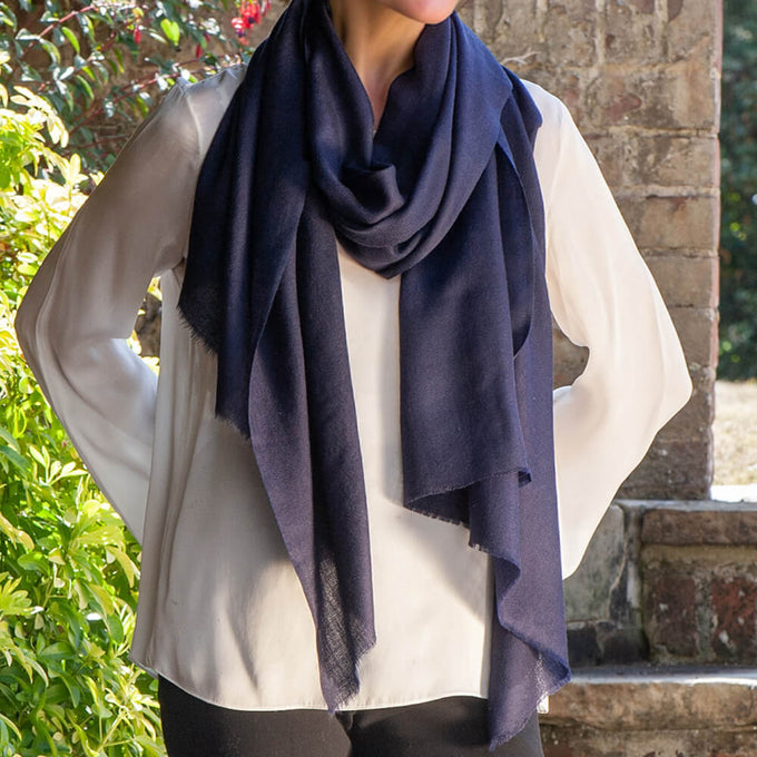Classic Midnight Navy Cashmere and Silk Wrap