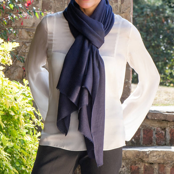 Classic Midnight Navy Cashmere and Silk Wrap