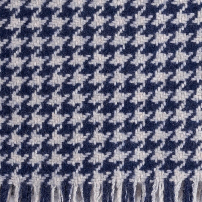 Deluxe Navy and Ivory Houndstooth Cashmere Scarf