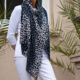 IMPERFECTLY YOURS: Midnight Navy Leopard Print Cashmere and Silk Scarf