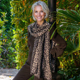 Midnight Navy Leopard Print Cashmere and Silk Scarf