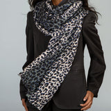 IMPERFECTLY YOURS: Midnight Navy Leopard Print Cashmere and Silk Scarf