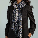 IMPERFECTLY YOURS: Midnight Navy Leopard Print Cashmere and Silk Scarf