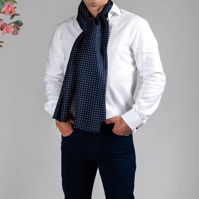 IMPERFECTLY YOURS: Navy Polka Dot Silk Scarf