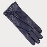 Navy Blue Woven Italian Leather Gloves - Cashmere Lined