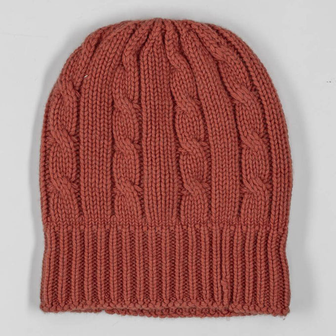 Terracotta Cable Knit Italian Cashmere Beanie