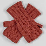 Terracotta Cable Knit Cashmere Wrist Warmers