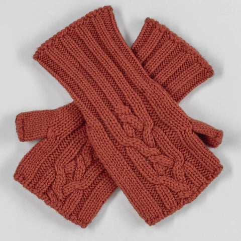 Terracotta Cable Knit Cashmere Wrist Warmers