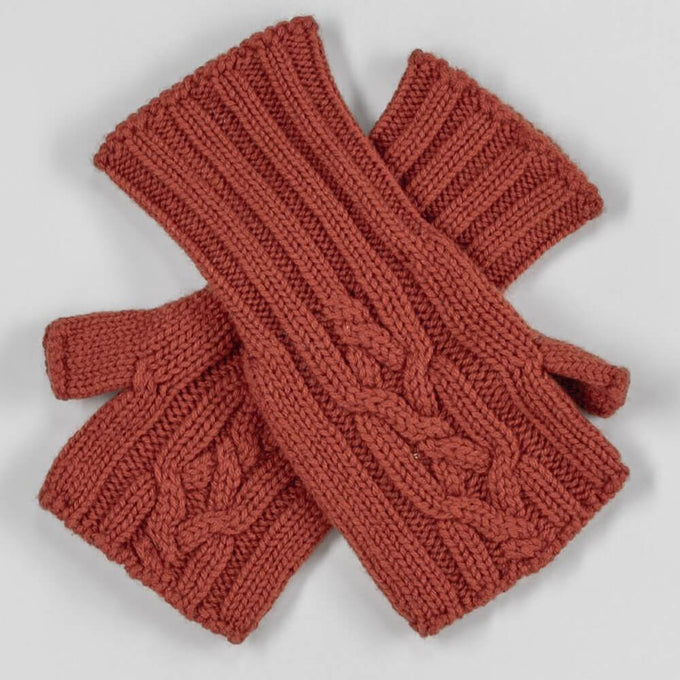 Terracotta Cable Knit Cashmere Wrist Warmers