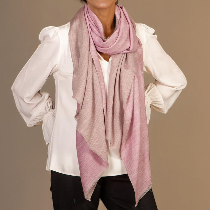 Reversible Pink and Pearl Grey Cashmere and Silk Wrap