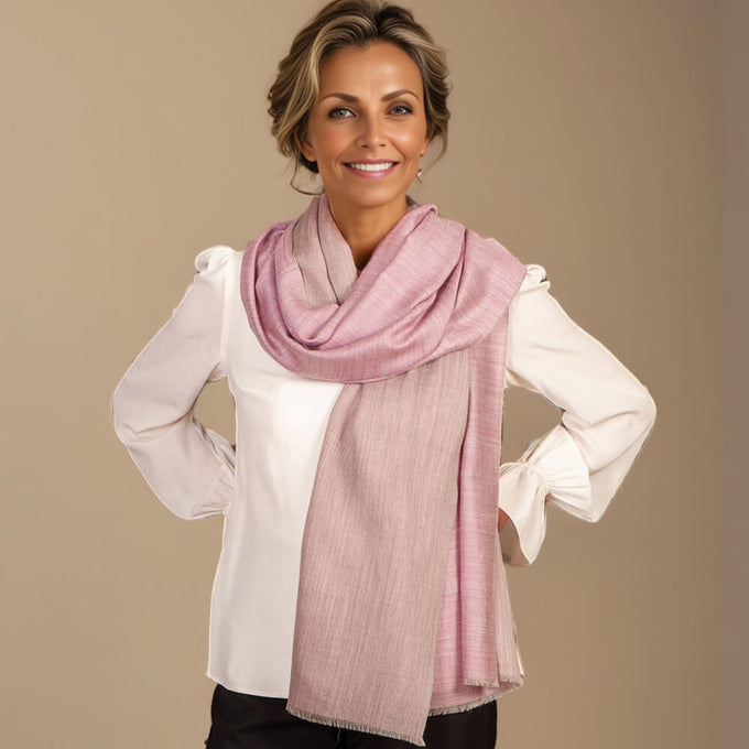 Reversible Pink and Pearl Grey Cashmere and Silk Wrap
