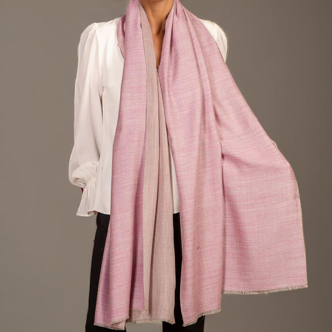 Reversible Pink and Pearl Grey Cashmere and Silk Wrap