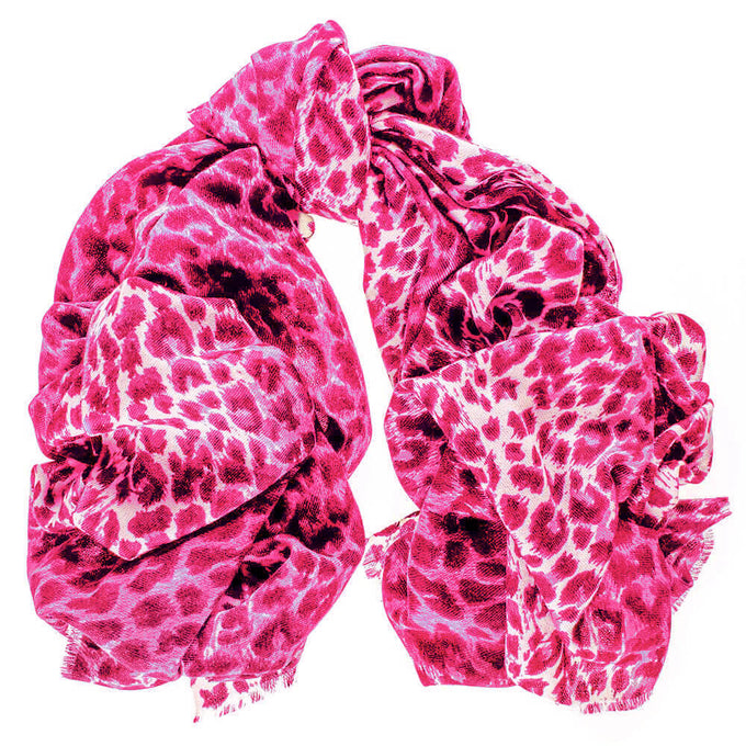 Pink Leopard Print Cashmere and Silk Wrap