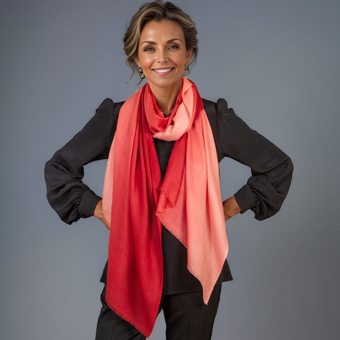 IMPERFECTLY YOURS: Carmine to Coral Cashmere & Silk Wrap