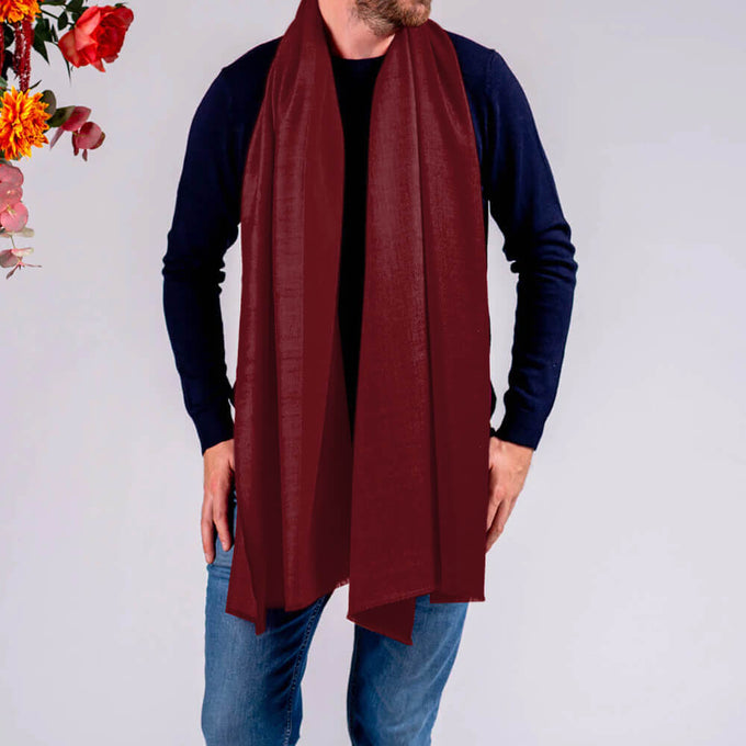 Classic Burgundy Silk and Wool Scarf