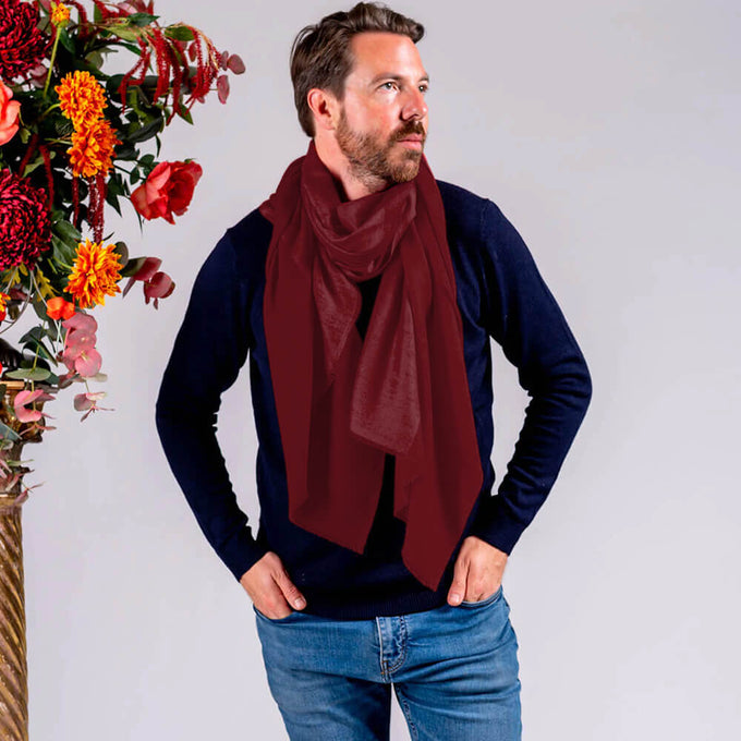 Classic Burgundy Silk and Wool Scarf