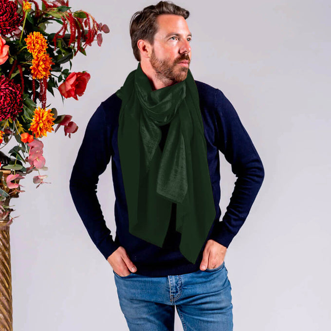 Classic Forest Green Silk and Wool Scarf
