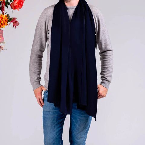 Classic Navy Silk and Wool Scarf
