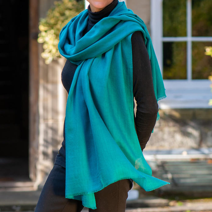 Teal Green Cashmere and Silk Wrap