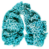 Teal Leopard Print Cashmere and Silk Wrap