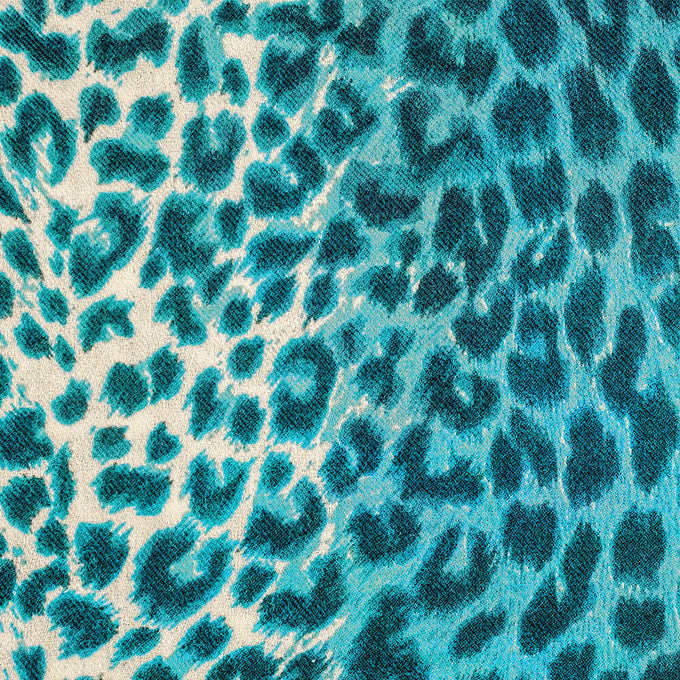 Teal Leopard Print Cashmere and Silk Wrap
