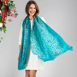 Teal Leopard Print Cashmere and Silk Wrap