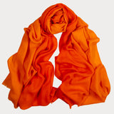 Tiger Orange to Flame Shaded Cashmere and Silk Wrap