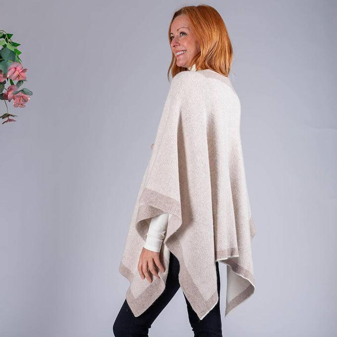 Almond and Ivory Reversible Wool and Cashmere Cape