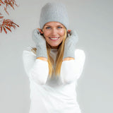 Grey Cashmere Beanie and Mittens Set