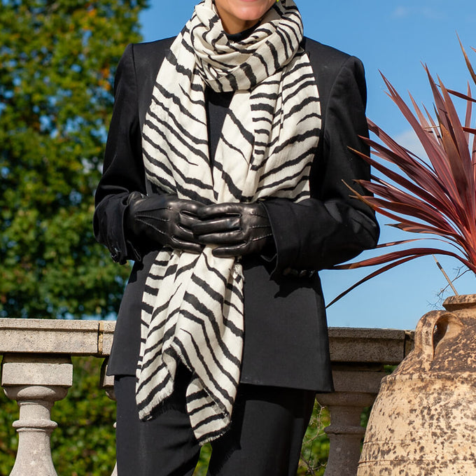 Black and White Zebra Print Cashmere and Silk Wrap