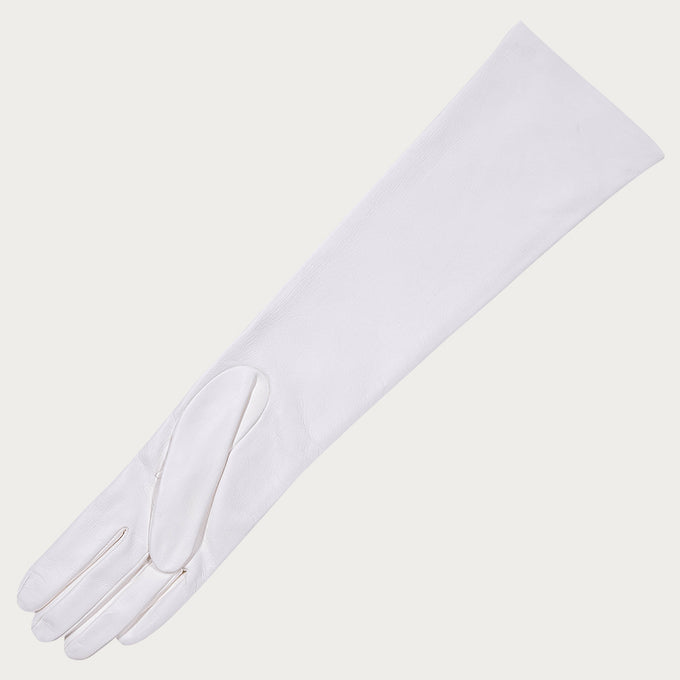 Long White Silk Lined Leather Gloves