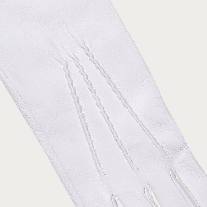 Long White Silk Lined Leather Gloves