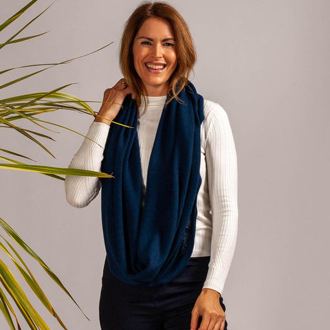 Navy Double Size Knitted Cashmere Snood