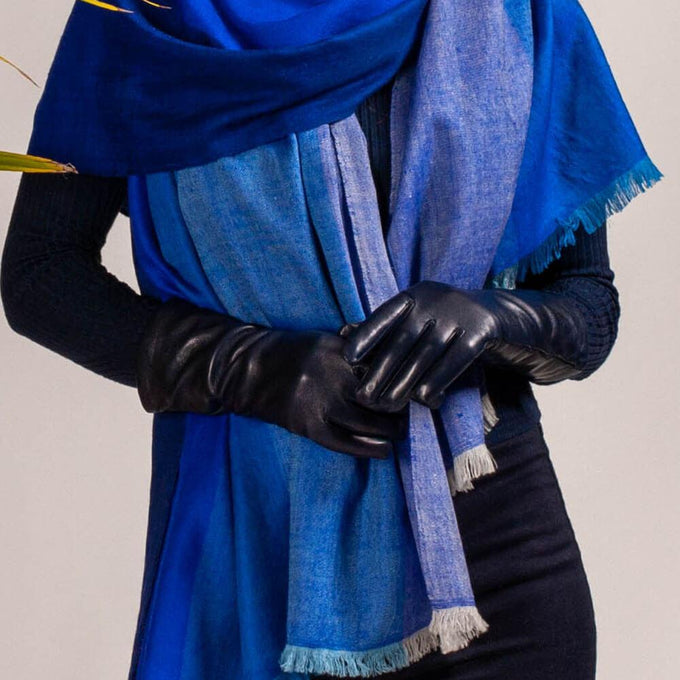 Midnight Navy Blue Leather Gloves with Cashmere Lining