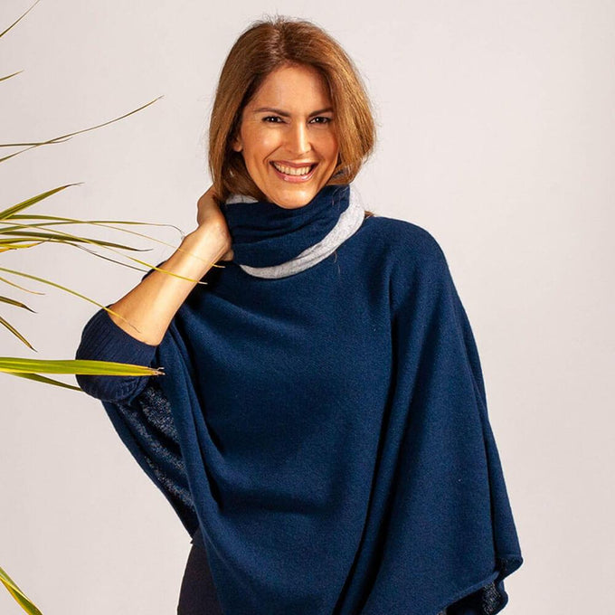 Navy and Warm Grey Cashmere Snood