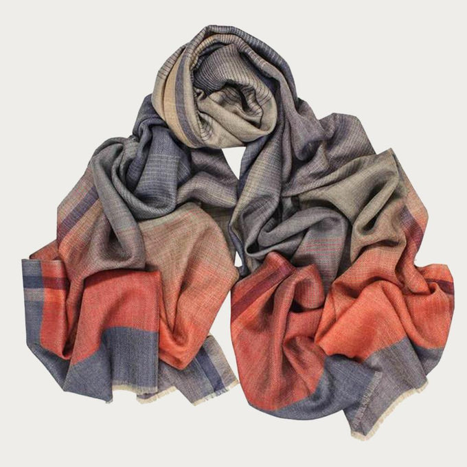 Berkeley Taupe Russet and Grey Wool and Silk Scarf