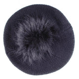 Black Cashmere Fur Pom Pom Beret