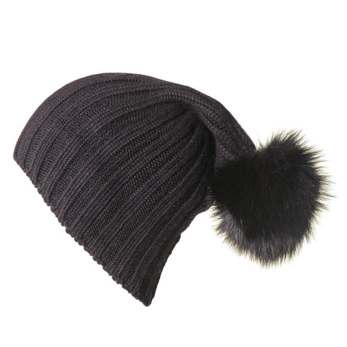 Black Cashmere and Fur Pom Pom Beanie 3