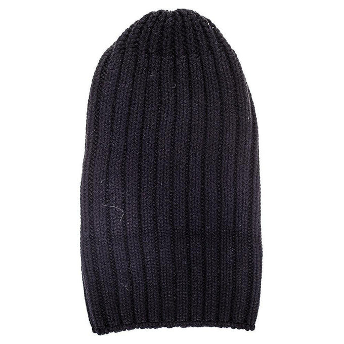 Black Chunky Rib Knit Cashmere Beanie