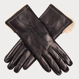Black and Cappuccino Rabbit Fur Lined Leather Gloves