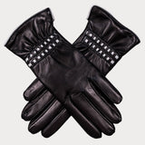 Black and White Italian Leather Gloves - Cashmere Lined