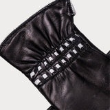 Black and White Italian Leather Gloves - Cashmere Lined