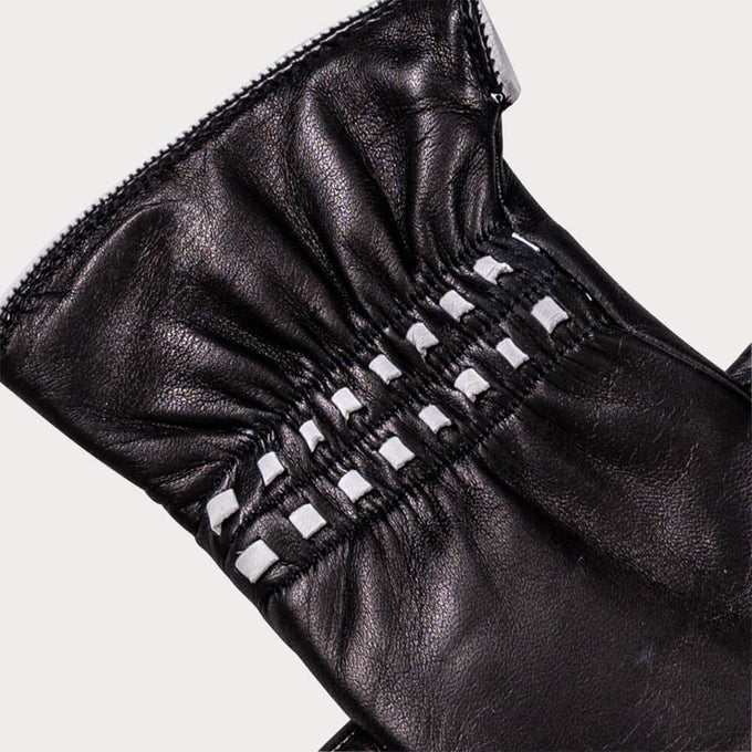 Black and White Italian Leather Gloves - Cashmere Lined