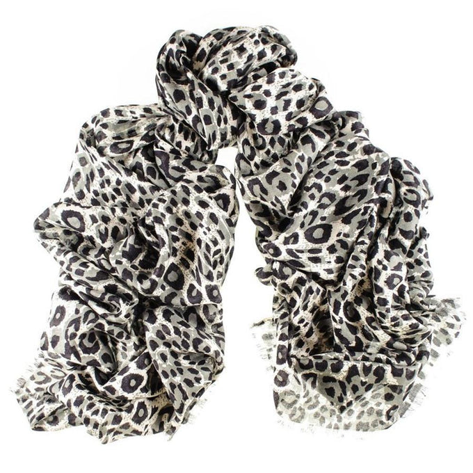 IMPERFECTLY YOURS: Black Leopard Print Cashmere and Silk Scarf