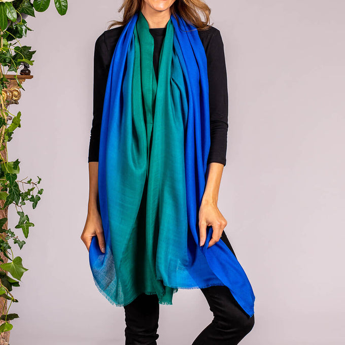 IMPERFECTLY YOURS: Emerald to Sapphire Cashmere and Silk Wrap